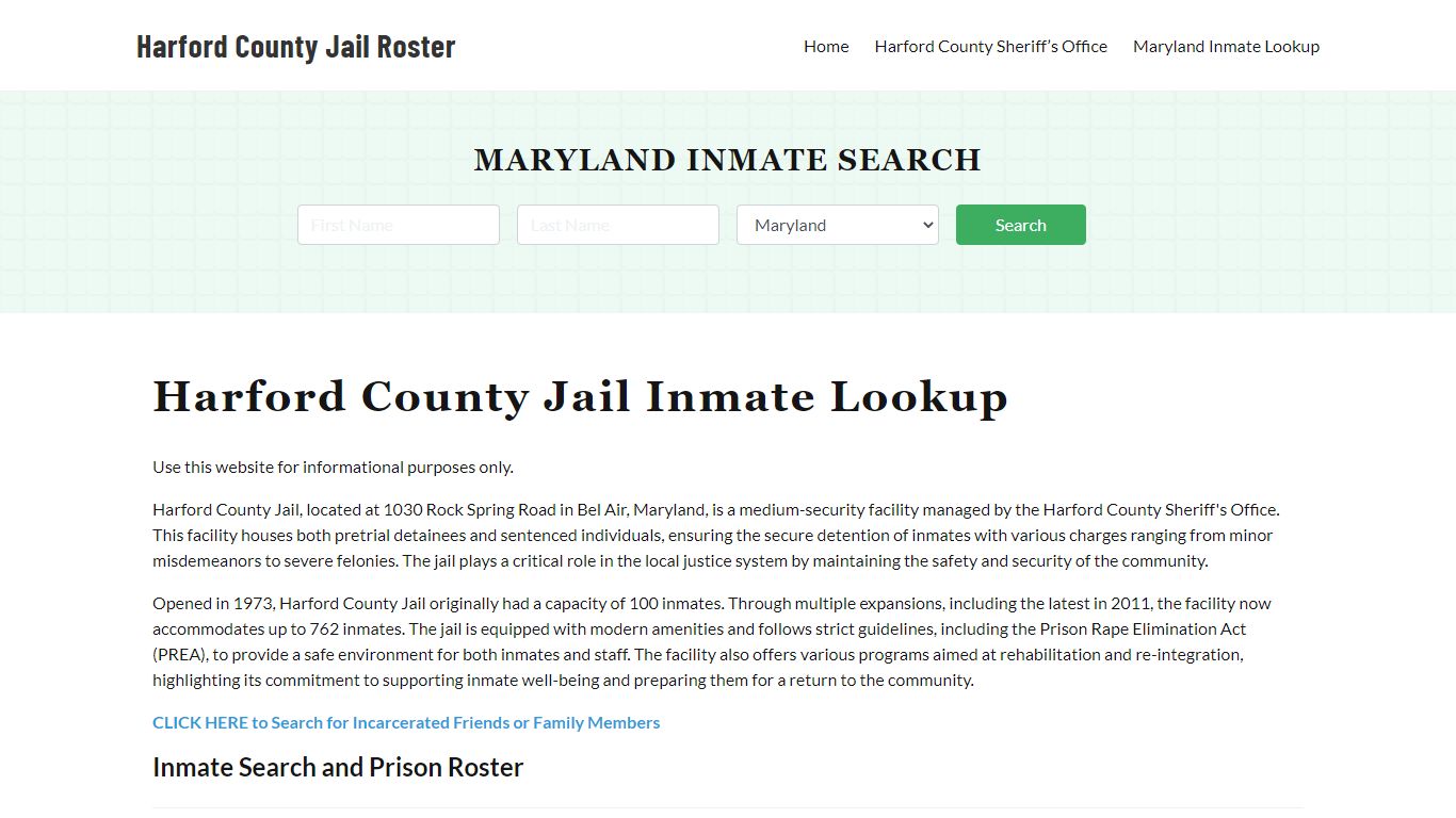 Harford County Jail Roster Lookup, MD, Inmate Search